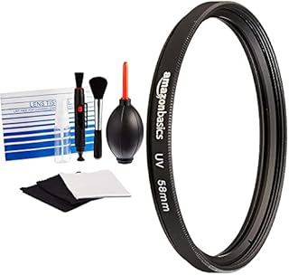 Amazon Basics Cleaning Kit for DSLR Cameras and Sensitive Electronics & UV Protection Filter - 58 mm