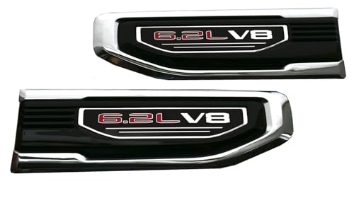 Image of Pair New 6.2L V8 Vent Emblems Kit 3D Driver Passenger Side Badge Compatible with 2019-2026 GMC Sierra GM 85160715 86532094 (6.2L V8-Chrome Red)