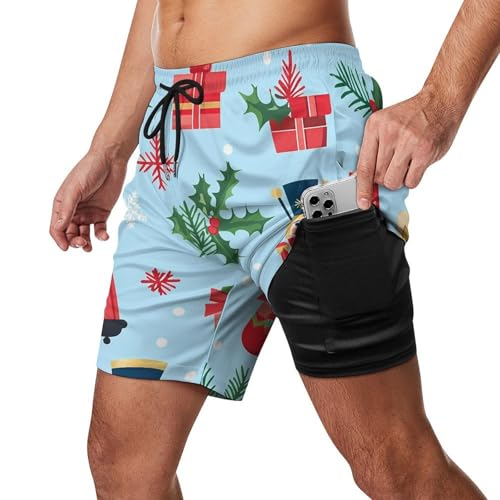 Christmas Decorations and Nutcrackers Beach Shorts for Men Swim Trunks Quick Dry Swim Shorts with Compression Liner Pocket2