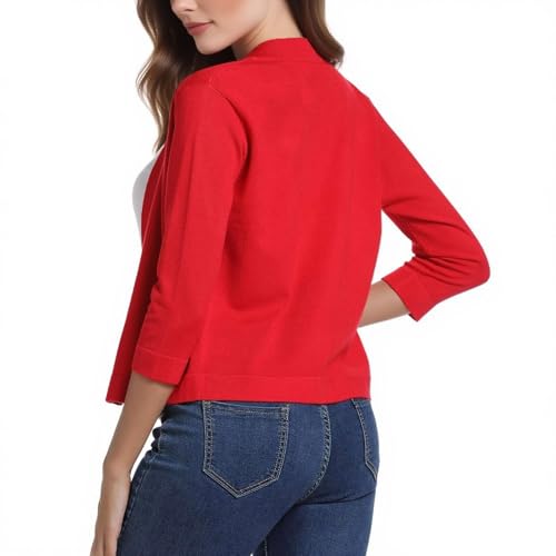 Cropped Cardigan Sweater for Women Elegant soild 3/4 Sleeve Shrugs trendy Open Front Sweater Lightweight Shrugs3