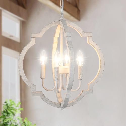4 candelabros rústicos de orbe para comedor, iluminación colgante de madera blanca, pequeños accesorios colgantes de campo francés para cocina, isla, sala de estar, dormitorio, entrada, cabina