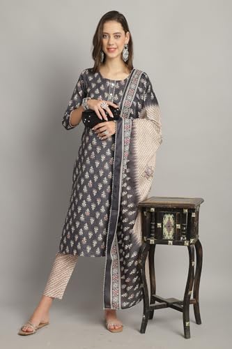 Image of Rajnandini Women's Cotton Foil Print Kurta Set with Dupatta (JOPLST230-31-38-P)