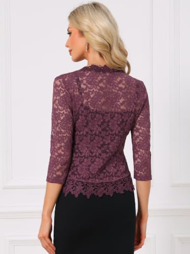 Image of Allegra K Floral Lace Shrugs for Women's Evening 3 /4 Sleeves Formal Elegant Bolero Cardigan