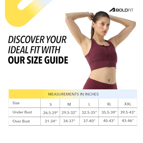 Image of Boldfit Sports Bra for Women,Premium Nylon Blend Padded Gym Bra for Woman with Criss Cross Back & Front Zip,Boldtech Sweat-Wicking,Stretch Fit,Durable & Comfortable Activewear for Gym,Yoga & Training