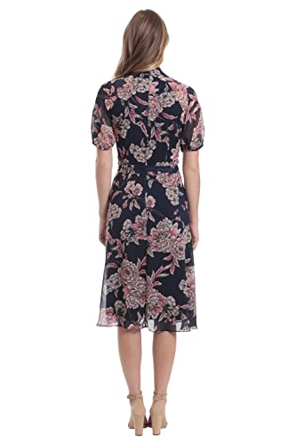 London Times Women's Twist Mock Neck Raglan Sleeve Midi Dress, Navy/Red #TOP2