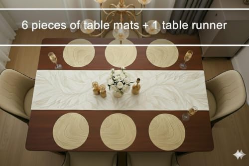 Image of Dakshya Industries Elegant Dining Table Accessories Set | PVC Waterproof 6 Placemats with 1 Table Runner