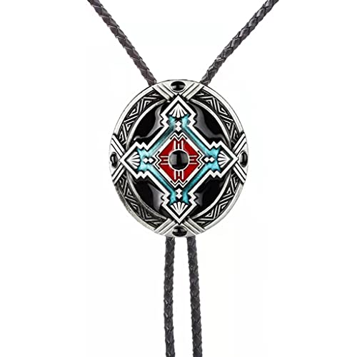Amadw Bolo Tie Retro Style Native Indian Totem Mens Bolo Tie Wedding Necklace Genuine Leather Rope Cowboy Tie, 1.89Inch X 1.65Inch #TOP2