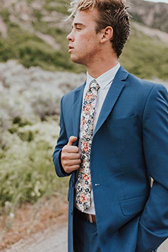 Image of DAZI Men's Skinny Tie Floral Print Cotton Necktie, Great for Weddings, Groom, Groomsmen, Missions, Dances, Gifts.
