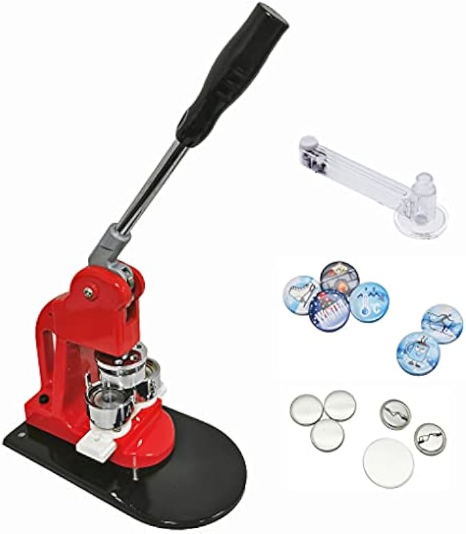 Chibuttons Kit 37mm (1 1/2") Button Badge Press Machine Maker-1 + 37mm Round Die Moulds + Adjustable Circle Cutter + 200 Pin-Back Button Components