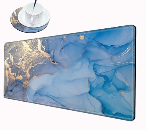 Image of Mouse Pad Large Desk Mats on Top of Desks Pad 24x12 inch Gaming Mousepad Blue Marble Long Extended Desk Protector Mat Big Laptop Mat for Wireless Mouse Non Slip Work Computer