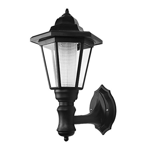 Onerbuy Solar Powered Outdoor LED Aplique de pared Linterna Lámpara de pared montada luces de seguridad Valla de jardín Hexagonal Lámpara (Blanco frío) Cover