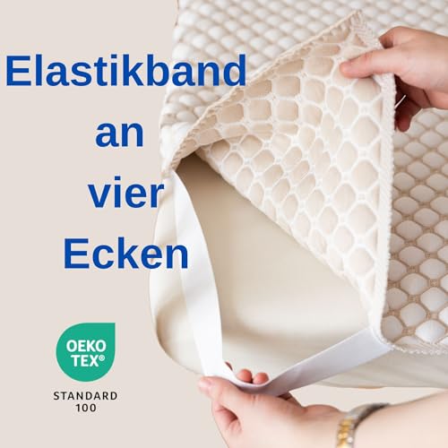 Baby Matratzenauflage 70x140 cm – Oeko-TEX Zertifiziert, atmungsaktiv & weich – 3D-Strick mit Gummizug mit 4 Eckgummis, Weiss/Grau