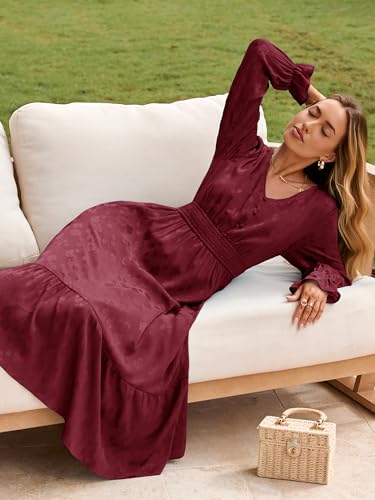 Image of BerryGo Womens Long Sleeve Empire Waist Maxi Dress V Neck Fall Wedding Guest Flowy Long Dresses