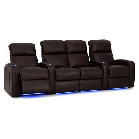 Octane Seating Flash HR Series Home Stadium Seating - Black Top Grain Leather - Power Recline - Motorized Headrest - Lighted Cup Holders (Row of 4 Center Loveseat, Brown) Cover