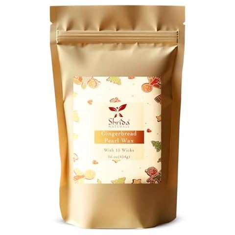 Shrida Natural Gingerbread Scented Pearl Wax 16oz (454g) with 15 Wicks – Premium Non-Toxic Wax for DIY Gingerbread Candles – Smooth-Burning Wax Pearls for Holiday Décor & Gift Candles Cover