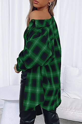 Image of CHYRII Womens Button Down Flannel Shirts Long Sleeve Plaid Shackets Business Casual Blouse Top