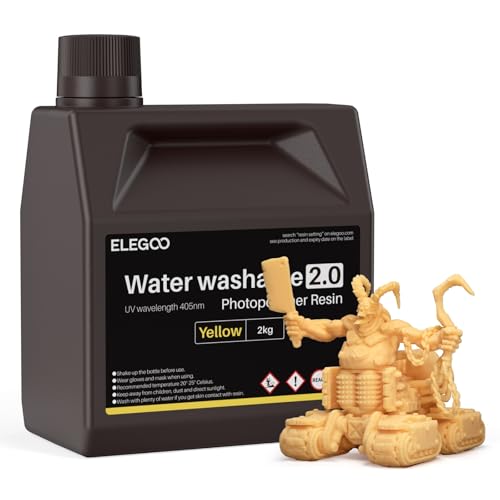 Image of ELEGOO Water Washable 3D Printer Resin 2.0, Fast Curing Photopolymer Resin for Mars Saturn Jupiter MSLA DLP LCD 3D Printing, Yellow 2000g