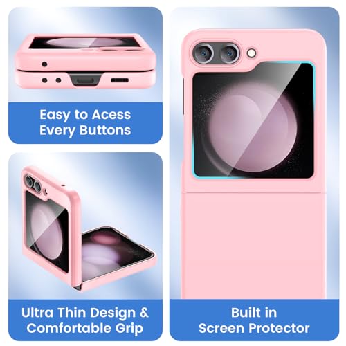 Image of Ruky for Samsung Z Flip 5 Case, Hard PC Ultra Slim Shockproof Protective Cover, Support Wireless Charging Phone Case Girls Women Full Body Covers for Samsung Galaxy Z Flip 5, Pink