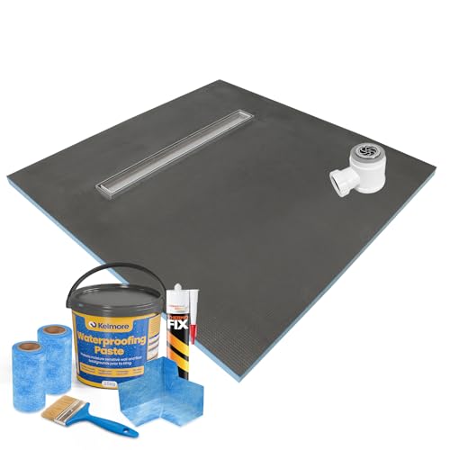 Image of Thermopanel 20mm Waterproof Linear Wet Room Shower Trays Including Tanking Kits and Greek Grate - Suitable for Underfloor Heating with Waste Trap Drain - 1200 x 900 x 20mm