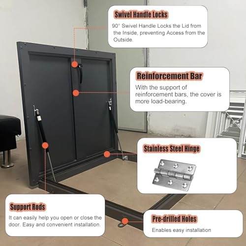 Customizable Steel Roof Hatch - Reinforced Access Door with Inside Handle & Gas Shocks for Flat Roof, Basement Exit, Cellar Cover, Durable & Secure Access Solution
