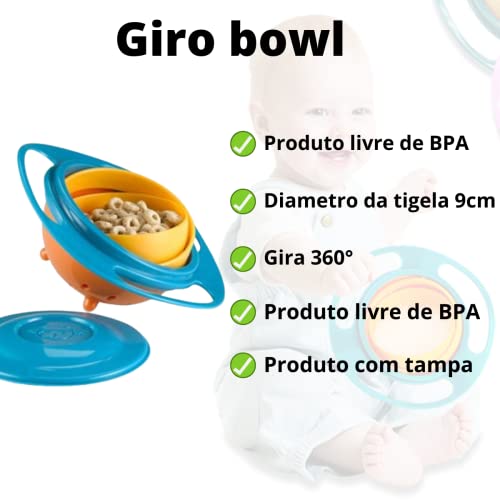 Prato Mágico Infantil giro bowl Bebê tigela Giratório Não Derrama (Azul Laranja)