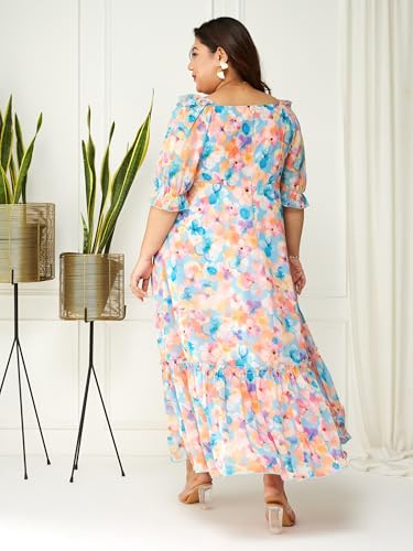 Image of Miss Chase A+ Women's Bohemian V-Neck Flutter Sleeve Chiffon Relaxed Fit Wrap Maxi Dress