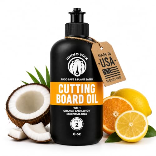 Rhino Wax Cutting Board Oil 8 oz - Food-Safe Coconut Blend (NO Mineral Oil)