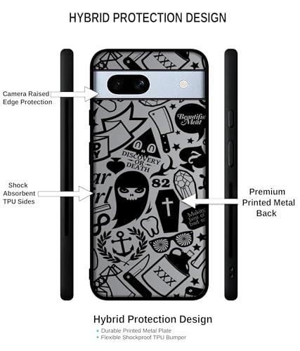 Image of Discover Or Death Design Premium 2D Printed Metal Back Case Cover for Google Pixel 7A 5G, Black