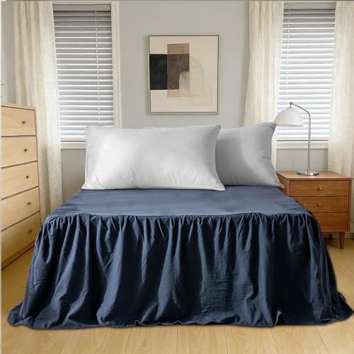 Tutamaz Volant Cache-lit élégant avec volants Wrap Around Style Jupe de lit à envelopper Housse de lit Ruffled Solid Bed Rock (140 x 200 cm, hauteur 45 cm) Bleu marine