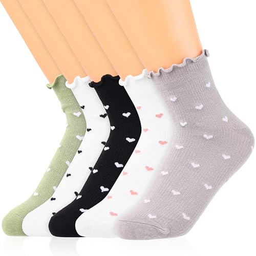 Ouligay 5 pares de calcetines con volantes para mujer, calcetines...