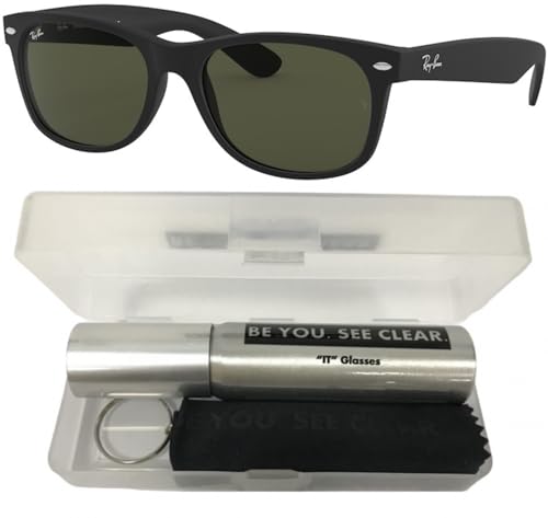Ray-Ban RB2132 Sunglasses Bundle: RB 2132 NEW WAYFARER 622 Rubber Black and Eyewear Cleaning Kit2