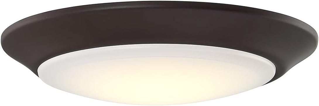 Savoy Lighting Assets 6-2000-7-BZ Wet Rated Outdoor Surface Mounted White Acrylic Disc Light, Integrated LED 13 Watt, 1.3" H x 7.48" W, Bronze