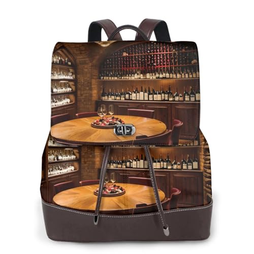 Sac à dos en cuir pour femme chic au motif cave à vin rouge unique