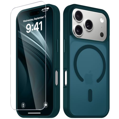 Image of YENAPOON for iPhone 17 Pro Case, Matte Magnetic Phone Cover [with 1 Screen Protector] [Support for MagSafe] [Shockproof Military Grade Protection] Translucent Frosted Back, Blue
