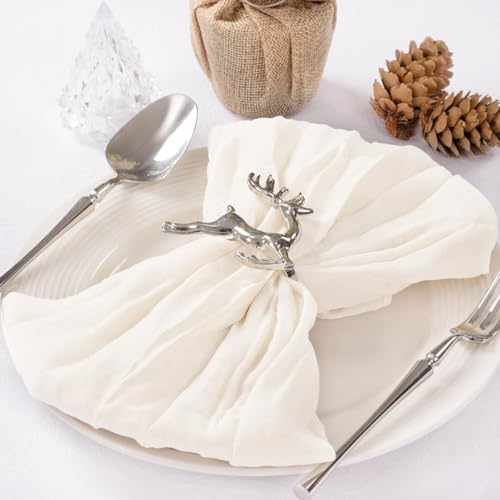 Image of MLMC 24 Pack Cheesecloth Napkins Wedding Napkins 21 inchx21 inch Boho Reusable Napkins in Bulk for Wedding Bridal Baby Shower Events Table Decor Ivory White