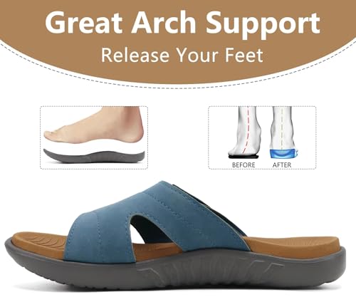 Image of KuaiLu Womens Fashion Orthotic Slides Ladies Athletic Yoga Mat Memory Foam Walking Sandals Thick Cushion Recovery Summer Beach Slippers Comfortable Plantar Fasciitis Arch Support