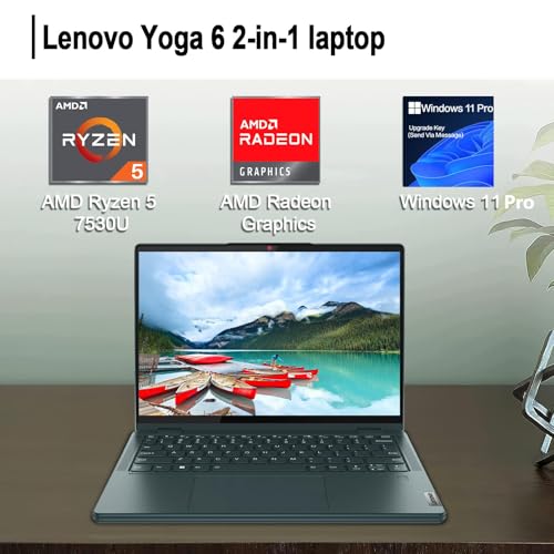 Image of Lenovo Yoga 6 2 in 1 Touchscreen Laptop, 13.3 inch 1920x1200 Display, AMD Ryzen 5 7530U(Beat i7-1255U), 8GB RAM, 512GB SSD, 12.5H Use, Backlit KB, Fingerprint, Wi-Fi 6, Win11 Pro & Office Lifetime License
