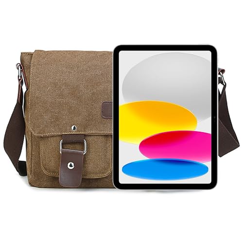Umhängetasche, Vintage Canvas Schultertasche Herren, Multifunktionstasche mit Verstellbarem Schultergurt, für Schule und Arbeits,für Männer und Frauen, Braun