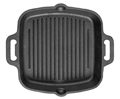 Mr. Butler Cast Iron Grill Pan with Double Handle, Pre- Seasoned, 10.25 Inch, Black