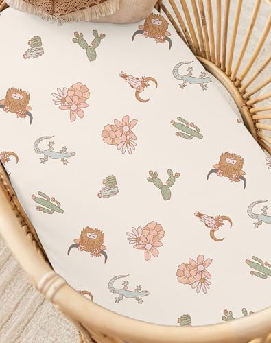 Image of Bedside Bassinet Sheets 2 Pack, 33 x 20 Fitted Bedside Sleeper Sheets, Ultra Soft Breathable Polyester, Ideal for Baby Girl or Boy and Newborns (Cactus Cozy, Bedside Sleeper Sheet)
