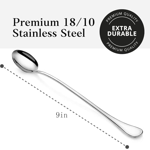 Image of Long Handle Iced Tea Spoons, 9 inch 18 /10 Stainless Steel Cocktail Stirring Spoons with Thickened Ergonomic Handle, Tall Coffee & Latte Stirrers, Dessert Spoon Set, Dishwasher Safe (9 IN) (Pack of 2)