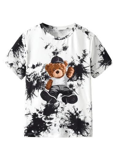Verdusa Boy's Tie Dye Graphic Tees Cute Cartoon Print Short Sleeve Summer T Shirt