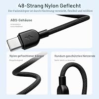 HAUXGOGO USB-C-Kabel mit Schlüsselband (2er-Pack), Schnellladung PD 60 W, tragbares Datenkabel als Schlüsselanhänger, kompatibel mit USB-C-Smartphones, Powerbanks usw - Schwarz – Ansicht 4