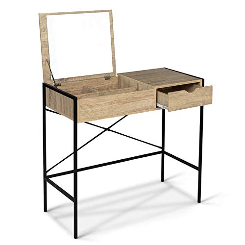 IDMarket - Coiffeuse Luis Miroir Rabattable Design Industriel