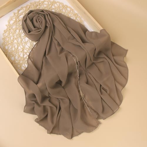 Fashion Chiffon Hijab For Women,Scarf With Gold Bead Chains Decorated Abaya Accessories Muslim Headscarf Shawl3