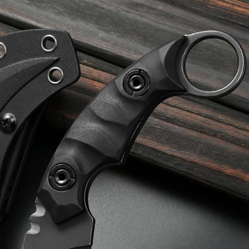 Gtkii GTK691 Fixed Blade Knife D2 Steel Blade Nylon Fiberglass Handle with Kydex Sheath for Outdoor Camping Hunting Hiking Survival EDC Tool(Black)