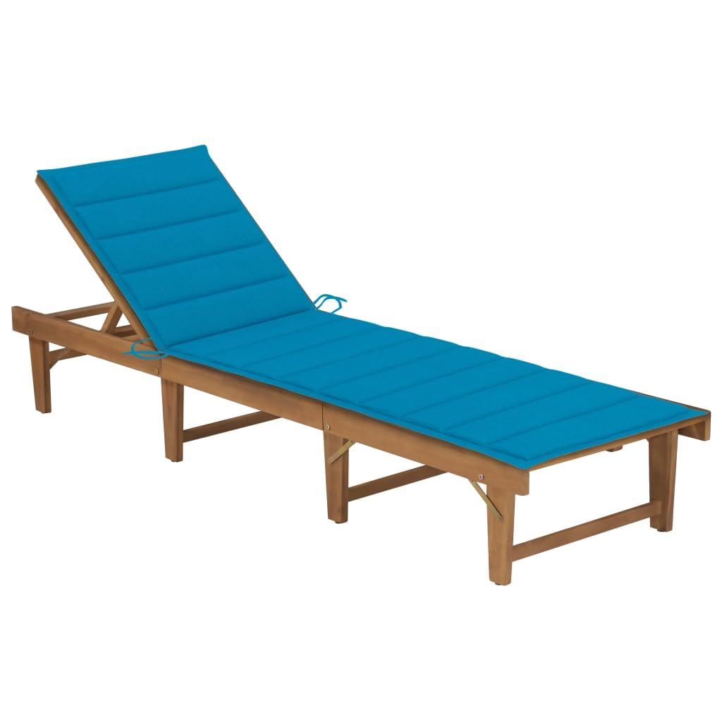 Klappbare Gartenliege aus Akazienholz mit Rückenlehne, inklusive Polster, verstellbar für Terrasse, Balkon, Pool, Strand, im Outdoor-Bereich, langlebig und witterungsbeständig