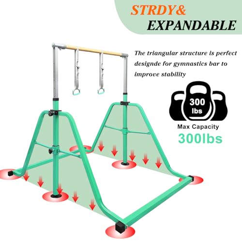 kechery Foldable Gymnastics Bar with Mat, Rings and Bar Pad for Junior Kids, 3'-5' Adjustable Height and Expandable Gymnastics Horizontal Bar Indoor Equipment for Kid's Training at Home. - Thumbnail 3