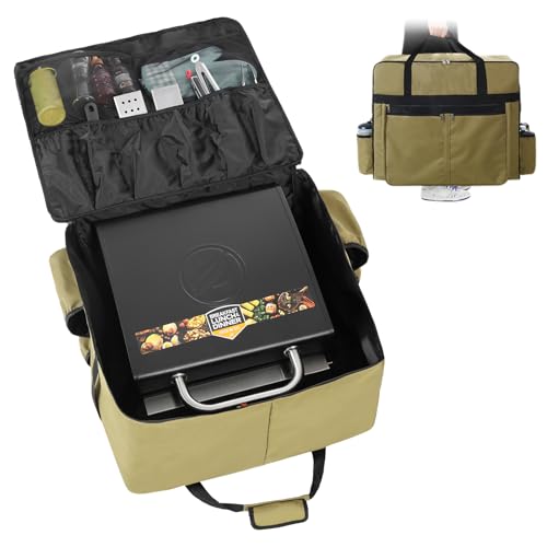 Extra Large 1200D Heavy-Duty Griddle Carry Bag for Blackstone 17 & 22 Griddles with Hood & Stand Reinforced Waterproof Storage Tote with Multiple Pockets & Compartments for Grill Accessories