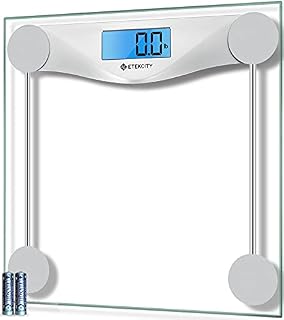 Etekcity Scales for Body Weight, Bathroom Scale with Clear LCD Display| High-Precision Measurement Technology (0.1kg/Max 180kg), 6mm Ultra Slim Design Tempered Glass, Battery Included-Measure Tape
